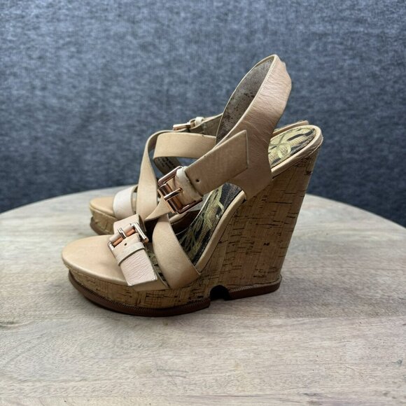 Sam Eldelman Womens Cork Wedge Sandals Size 4.5M Leather Upper - Picture 5 of 8